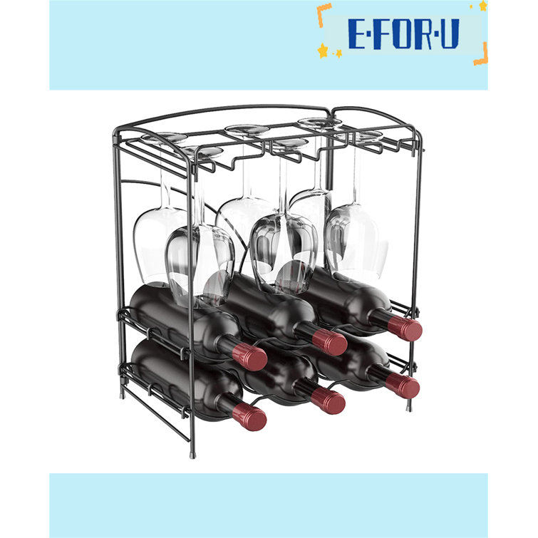 E.FOR.U 6 Bottle Tabletop Wine Bottle & Glass Rack in Black Wayfair